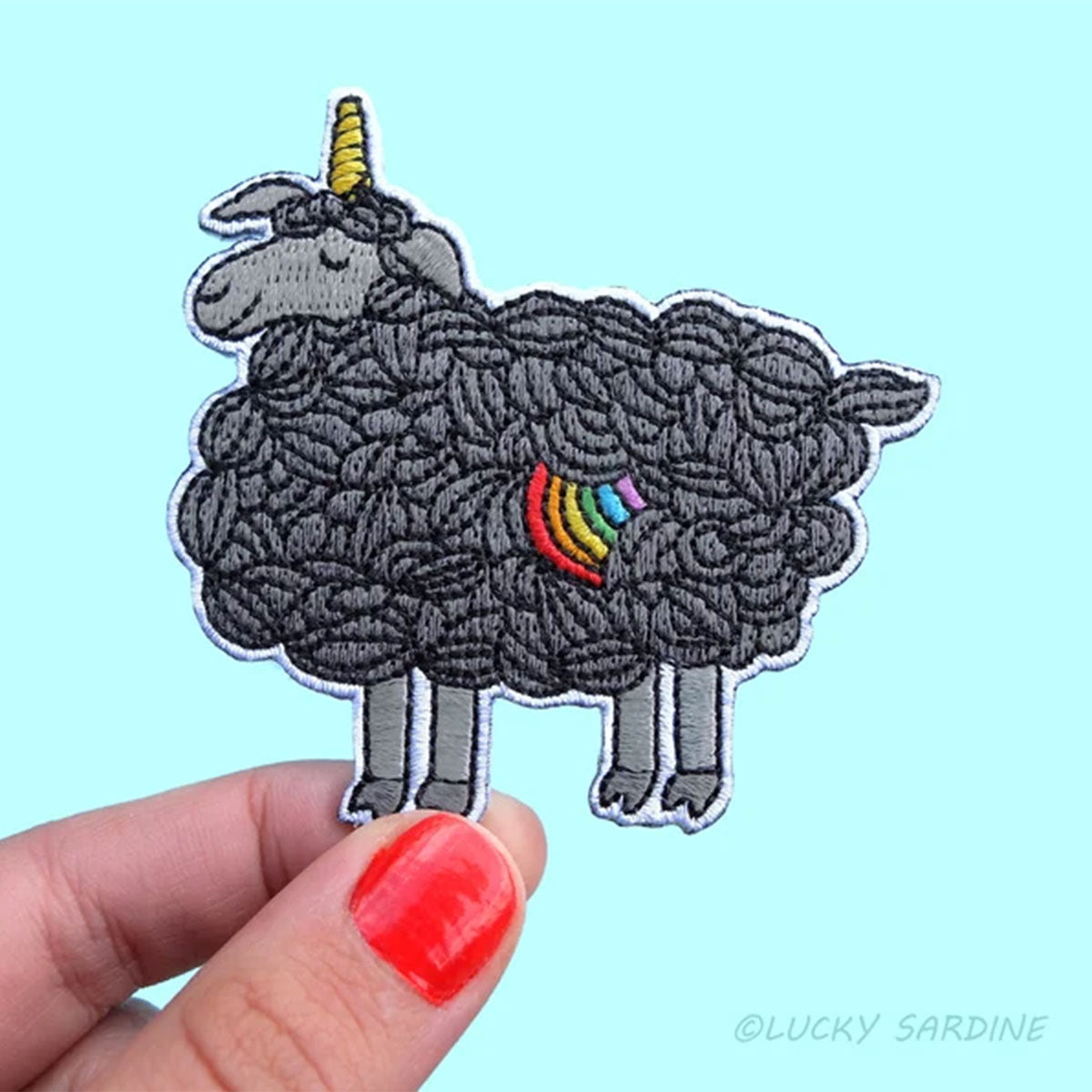 Lucky Sardine - Black Sheep Unicorn Rainbow Embroidered Patch - Extra Image
