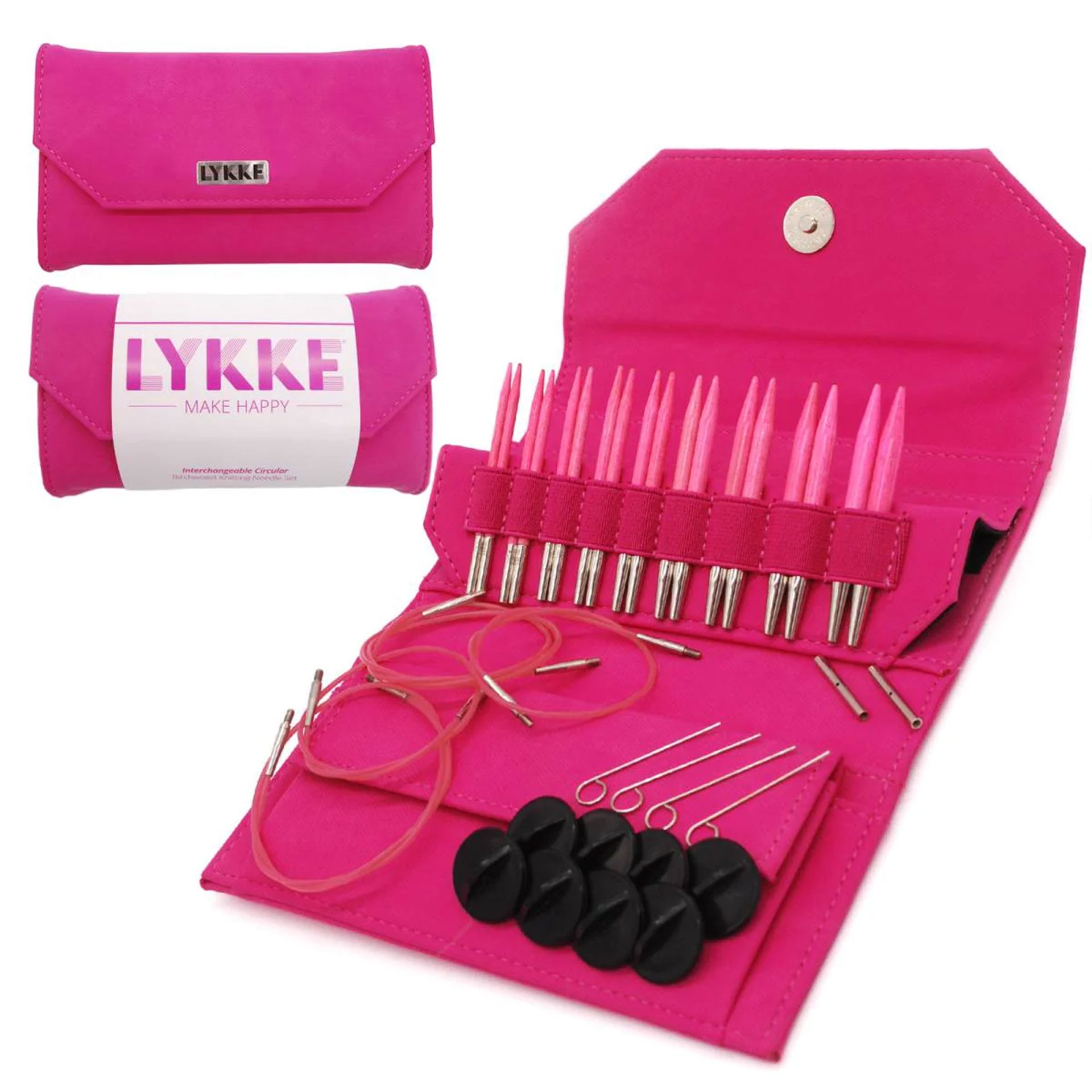 LYKKE Crafts Birchwood Interchangeable Needle Sets - Blush - Pink Case - 3.5" Tips US 3-10.5 - Zoom Image
