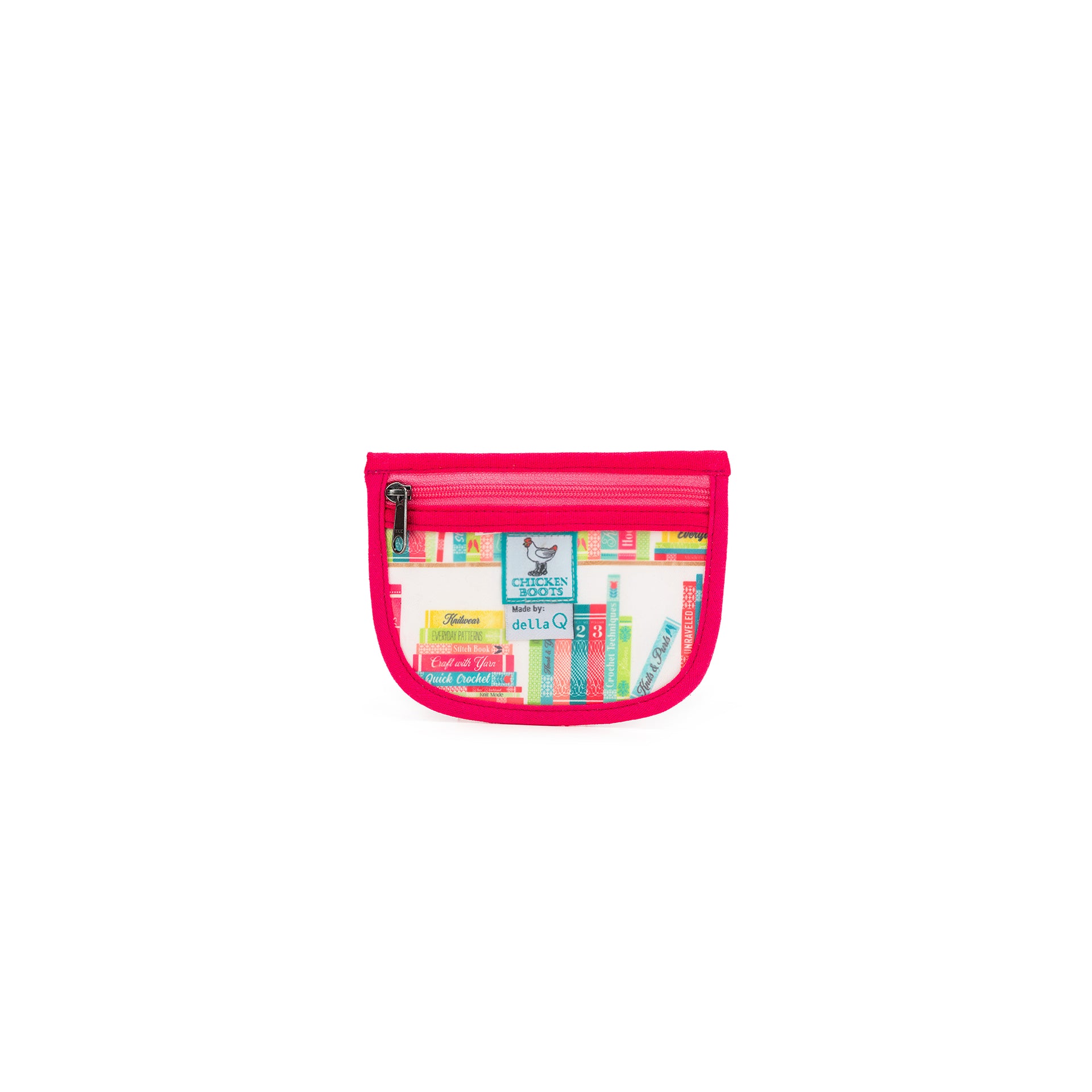 della Q Chicken Boots Stitch Marker Pouch - *Linen - Library - Fuchsia
