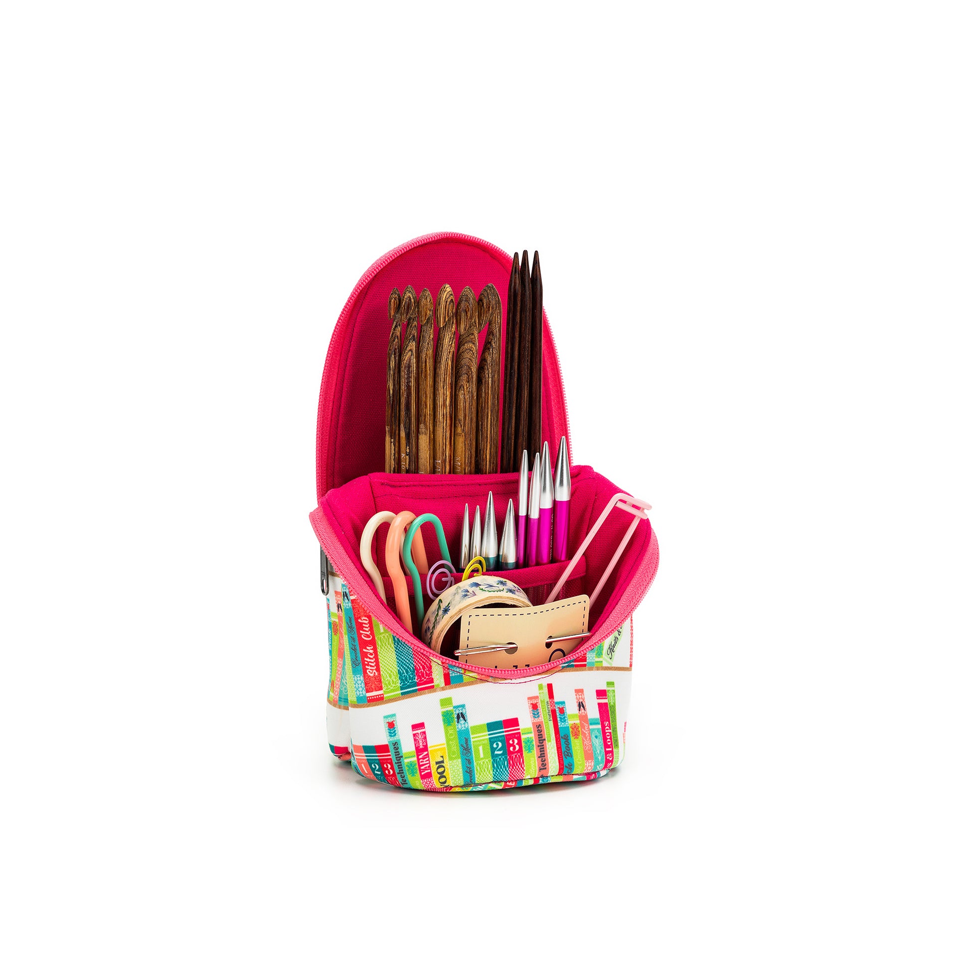 della Q Standing Needle Case - 600 - *Linen - Library - Fuchsia
