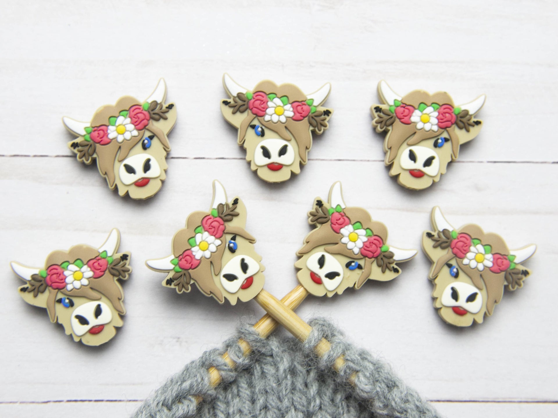 Fox & Pine Stitches Stitch Stoppers/  Point Protector - Flower Highland Cow
