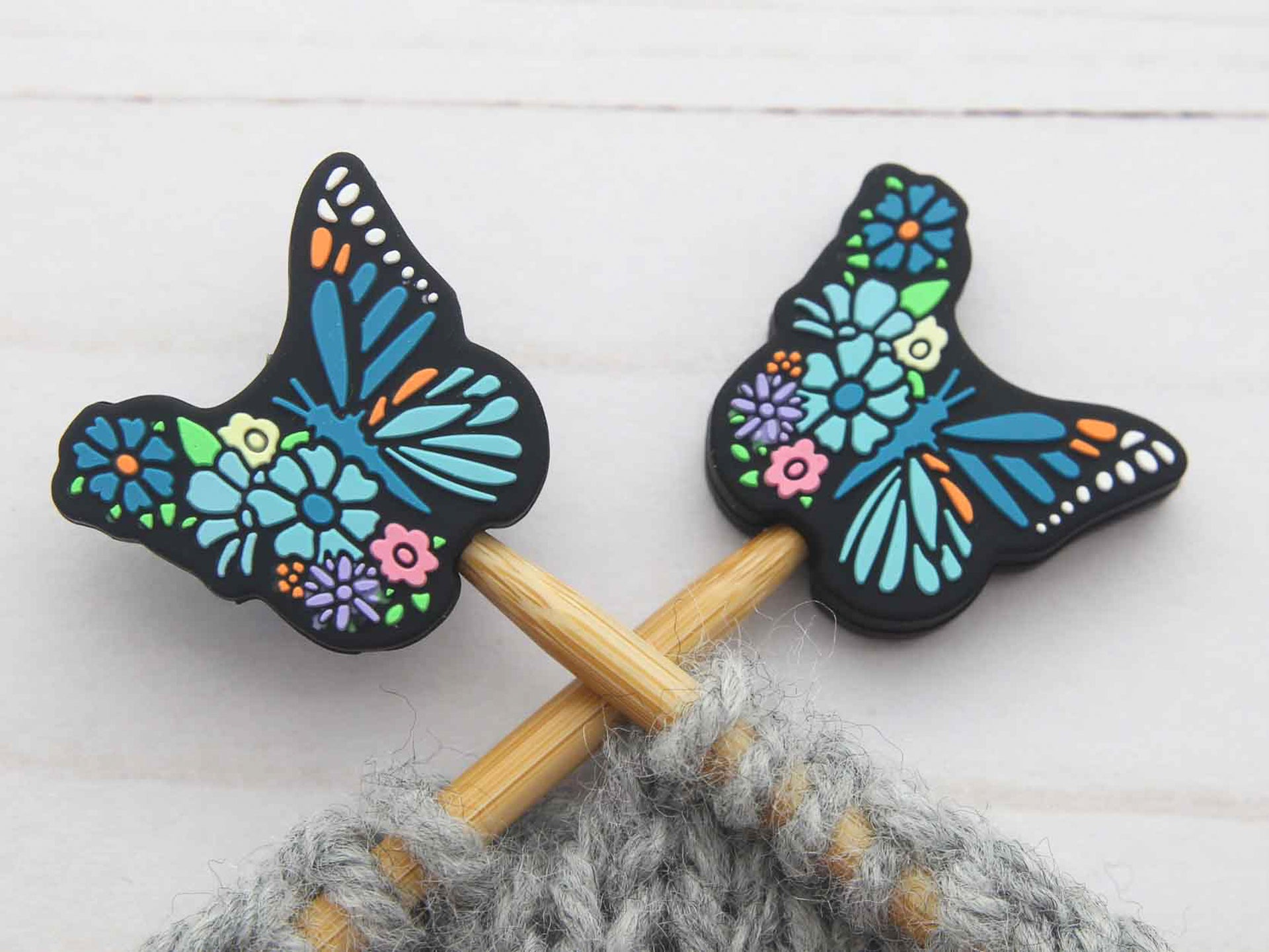 Fox & Pine Stitches Stitch Stoppers/  Point Protector - Blue Floral Butterfly
