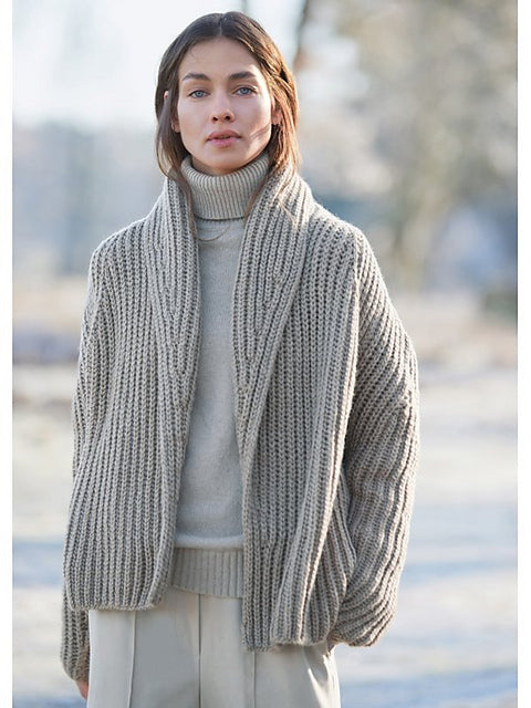 Lana Grossa Lookbook 15 Patterns - 16 Shawl Collar Jacket- PDF Download
