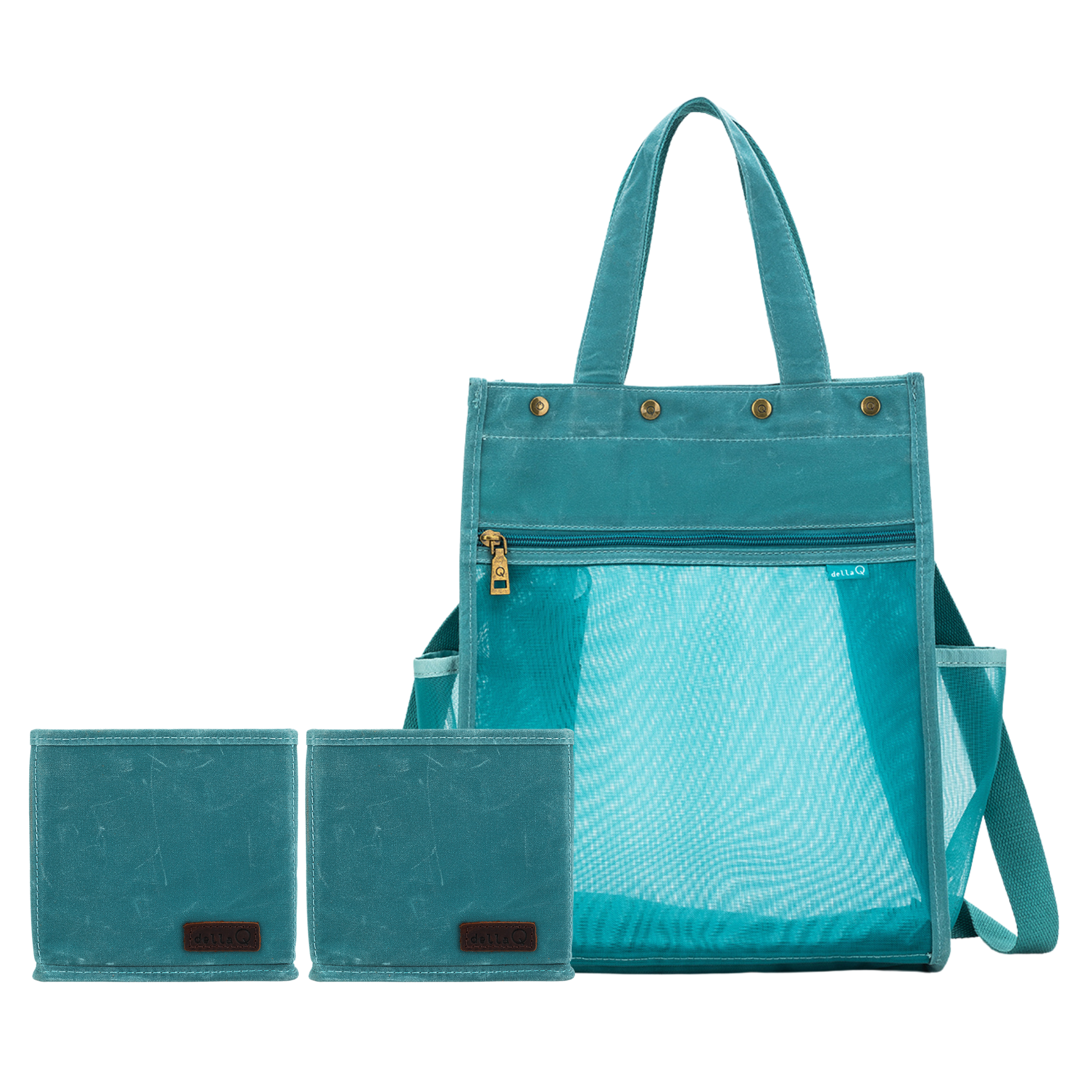 della Q Maker's Tall Mesh Tote + Maker's Canvas Cubbies Bundle - Teal
